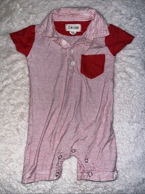 Me & Henry Red Striped Polo One-Piece for Kids
